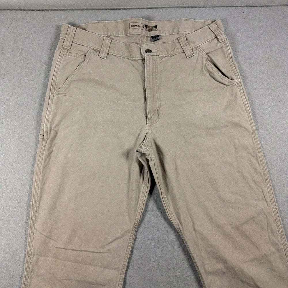Carhartt Carpenter Pants Men 35x32 Relaxed Fit Tan Beige Canvas‎ Cotton Workwear